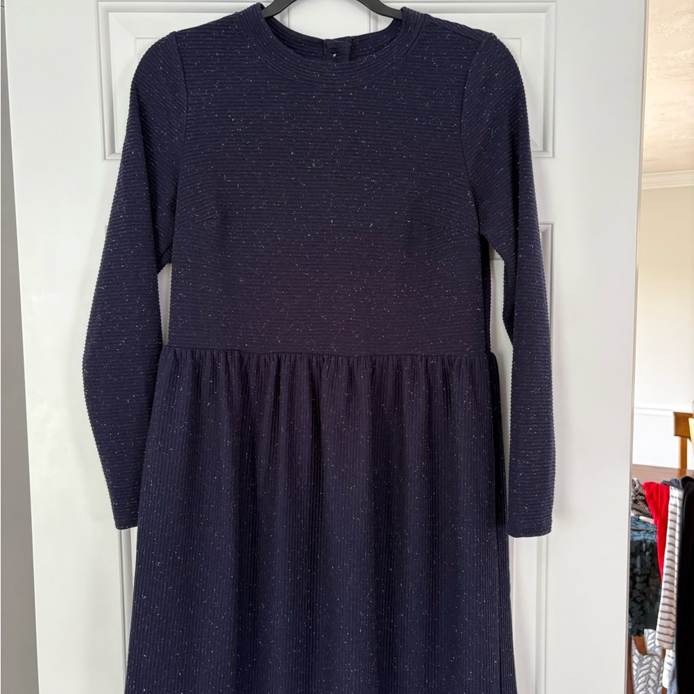 LOFT Navy Speckled Cardigan Dress with Button Detail in back.